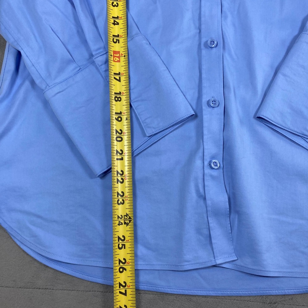 Chicos No Iron Chic Stretch Blue Button Down Shirt Blouse Womens Size 2 Large 12 - Picture 6 of 7
